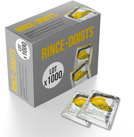 Lingettes Rince Doigts Senteur Citron - Lot de 1000, Nettoyant désinfectant main pour vos repas, toute odeur de fruit de mer, poisson, idéal pour restaurateurs - SPARKLERS CLUB