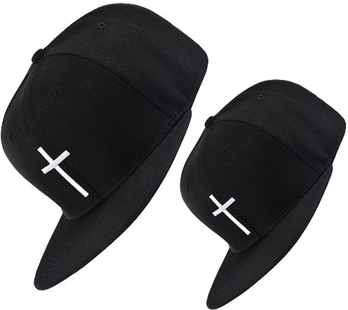 Bexxwell Snapback Caps 2er-Set Partnerlook für Klein und Groß schwarz mit Kreuz (optimale Passform, Kinder, Baseball Caps, Kappe, Black, Cross, Unisex)