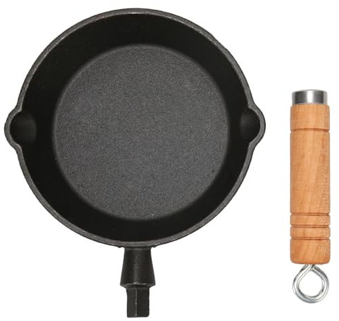 DAUZ Frying Pan, Household Cast Iron Wooden Handle Skillet (16 * 3cm)