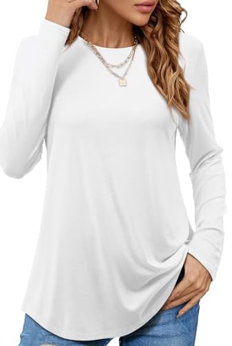 Beluring Longbluse Damen Langarm Oberteile Rundhals Shirt Elegant Schönes T-Shirt Weiß M