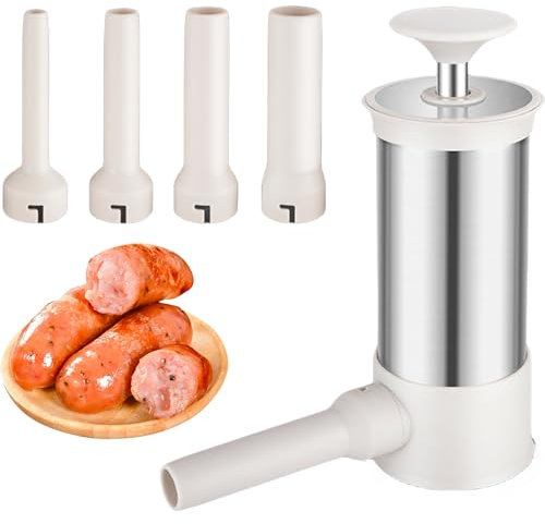 Sporgo Wurstfüller: Wurstfüllmaschine Edelstahl Manuell Wurstmaschine, Wurstpress mit 4 verschiedene Füllrohre Wurstpresse, Küche Wurstfüllwerkzeug für Selbstgemachte Wurst (2,2 L)