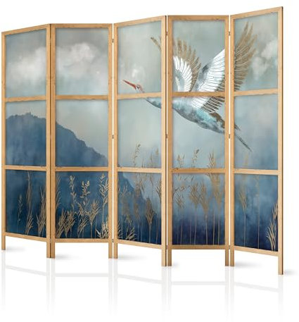 murando - Paravent Innen Raumteiler Holz Abstrakt 225x172 cm 5-teilig Japanische Trennwand Raumtrenner Room Divider Mobiler Sichtschutz Spanische Wand Raum Abtrennung Botanik Natur g-A-0364-bh-a
