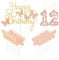 mciskin Gold Pink Happy 12th Birthday Candles,Butterfly Cake Decorations,Gold Pink Number 12 Candle for Cake Toppers Girls,Glitter Butterfly Topper for Girls' 12th Birthday Decorations