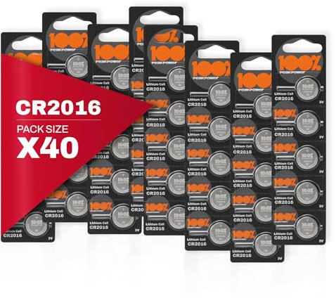 100PP CR2016 Batteries 3V Lithium – Pack of 40 – (CR 2016 / Batteries CR2016 / DL2016 / ECR2016/) Ideal for Toys - Remotes – Head Torch - Tea Light Candles – Keyfob – Scales