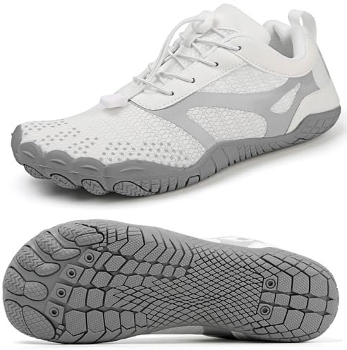 ziitop Chaussures Pieds Nus Femme Homme Chaussures Pieds Larges Barefoot Minimalistes Chaussures Confort Chaussure de Trail Running Marche Sport Casual Fitness Blanc 37 EU