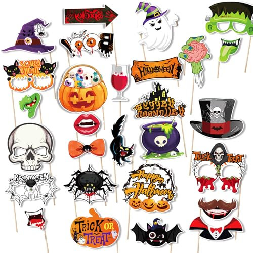 Ellxen 30 Stück Halloween Fotobox Accessoires, Foto Accessoires, Fotorequisiten Set,Foto Requisiten, Requisiten Fotobox, Party Foto Requisiten, Lustige Halloween Party Supplies& Party Favors