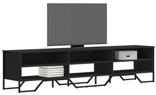 Homgoday Meuble TV Noir 180x34x41 cm Bois d'ingénierie Banc TV, Support de Télévision avec Étagères, Armoire TV pour Salon, Chambre