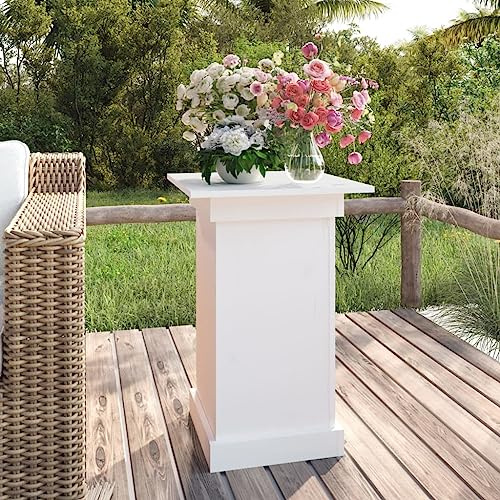 Makastle Indoor Outdoor Blumenhocker Blumenständer Beistelltisch Blumensäule Dekosäule Modern Pflanzenständer Pflanzenhocker Holzsäule Massivholz Säule, Weiß 40x40x60 cm