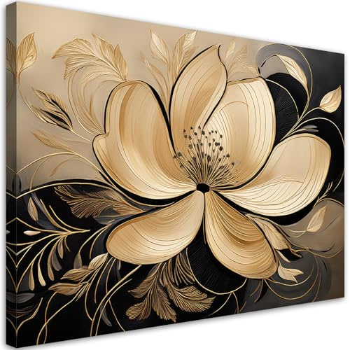 Feeby Leinwand Bilder - Blumen Blätter Glamour - Vlies 90x60 cm - Deko Wohnzimmer - Wandbilder Schlafzimmer - Deko Aesthetic - Wand Deko - Leinwand Groß - Deko Zimmer - Leinwandbilder XXL