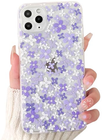 NITITOP Compatible with iPhone 11 Pro Max Case Cute Clear Flower Floral Pattern Design for Women Girls Slim Soft TPU Shockproof Protective Girly Phone Cover - Purple