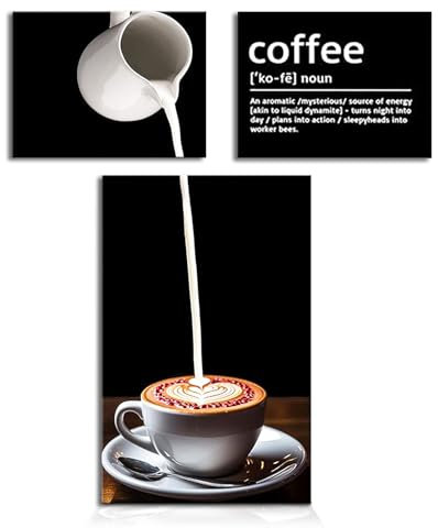 burkfeeg Kaffee Bar Wanddeko, 3 Stück Küche Poster Küchenbilder Esszimmer Dekor Wandbilder Modern Schwarz Weiß Leinwand Bild Wohnzimmer Bilder Poster Set Bilder(Ohne Rahmen)