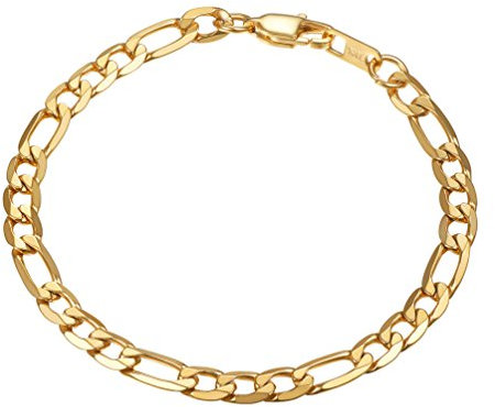 PROSTEEL Bracelet Homme Plaqué Or 23cm, Gourmette Dorée à Chaîne Maille Figaro 6mm de Large, Hip Hop Wristband