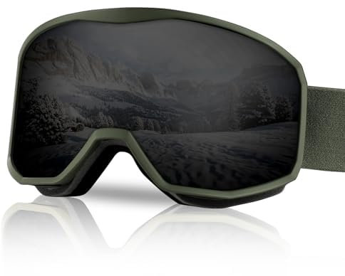 NewBEP Occhiali da sci e snowboard, protezione UV, anti-appannamento, per attività all'aperto, occhiali da sci OTG, per uomini, donne, ragazzi (montatura verde, lenti nere)