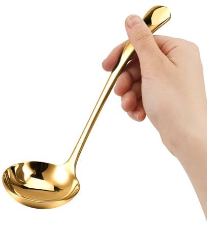 Edelstahl Gold Suppenschöpfer, 20 cm Soßenkelle, Suppenkelle, Servierlöffel von Suppen und Eintöpfen, Spülmaschinenfest