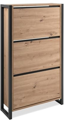 Schuhkipper >Denver< Grifflos und elegant in Dekor Artisan Eiche und Anthrazit (70 x 125 x 25 cm), mit 3 Klappen, ABS-Kanten, pflegeleichter melaminbeschichteter Oberfläche