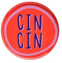 Gift Company Love Trays, Dekotablett, S, Motiv: CIN CIN, rund, neon rot