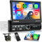 Inefala Autoradio 1 DIN con Wireless CarPlay Android Auto 7 Pulgadas Pantalla Táctil Retráctil Automática Radio de Coche Bluetooth Soporte de Vídeo en línea con FM/RDS Mirror Link Retrocámara Mic
