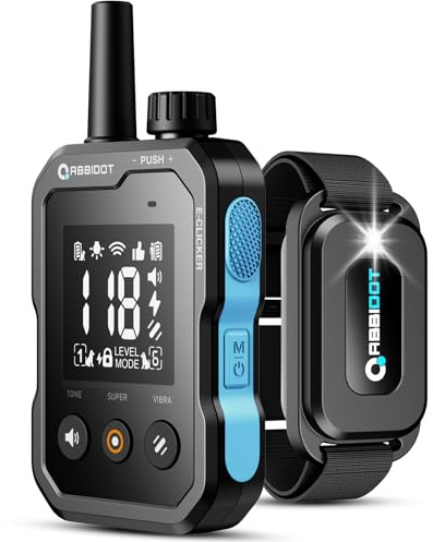 ABBIDOT Collier de Dressage pour Chien - 3500m, 4 Modes Personnalisés, Étanche IPX7, Rechargeable, Lampe LED Nocturne, E-Clicker, Collier Électrique pour Petits et Gros Chiens