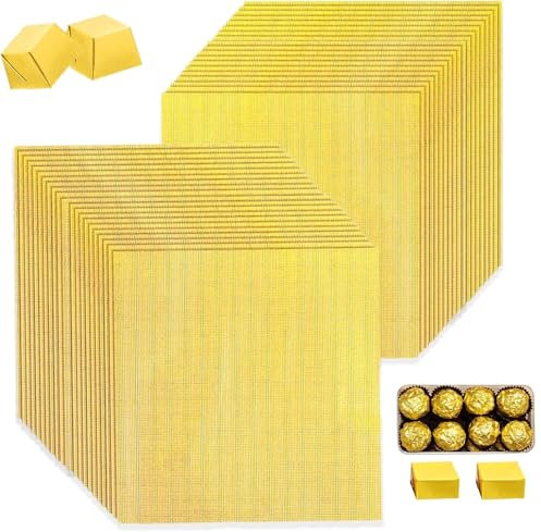 NIEEKRUN Schokoladen Verpackung, Gold Folie Papier 19x16 cm, 100 Stück Lebensmittelechte Alufolie für Pralinen & Kreative DIY-Projekte