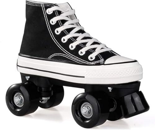 MHXZKHL Rollschuhe Für Mädchen Rollerskates Damen Disco Roller Canvas Skates Erwachsene Leder Atmungsaktiv Retro Design(45,Black 1)