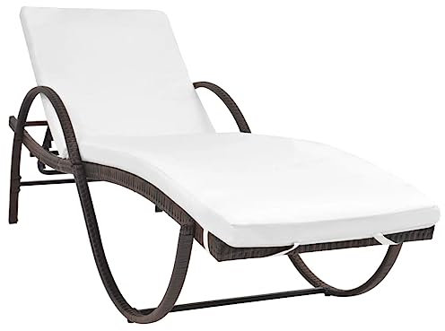 CCCINER Sonnenliege mit Auflage Poly Rattan Braun,Bequeme Gartenliege aus PERattan für entspannte Stunden im Garten oder am Strand