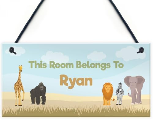 Plaque de porte Chambre à coucher sur le thème des animaux de safari Chambre d'enfant personnalisée pour garçons Decoration maison