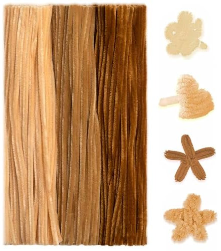 Pfeifenreiniger Blumen Set, 300 Stück Pfeifenputzer zum Basteln - 30 cm Lange Chenilledraht in 3 Farben, Pastell & Candy Farbverlauf für DIY Blumen, Deko, Kunsthandwerk (Braun)