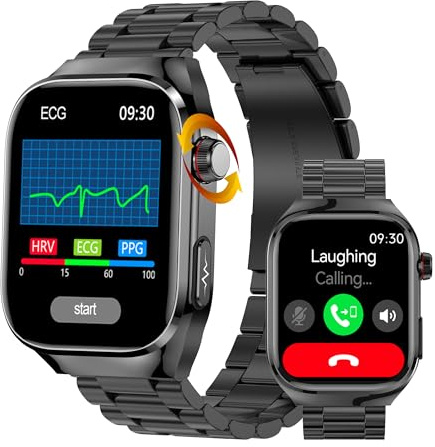 DigiKuber Reloj Inteligente ECG y Marcación/Contestar Llamadas, 2,04 Smartwatch Impermeable con Presión Arterial, SpO2, Frecuencia Cardíaca para Android iOS (Metal Negro)