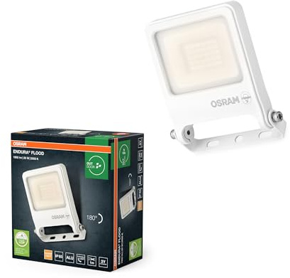 Osram ENDURA FLOOD PC 20W LED-Fluter, 3000K warmweiß, 1800 Lumen, IP65 Flutlicht in Weiß, recyceltes Aluminium, Schwenkbügel 180°, Weiß