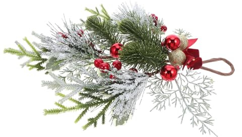 Holibanna Weihnachtlicher Teardrop Swag Wandkranz mit Goldenen Kugeln und Roten Beeren Künstlicher Türschmuck aus PVC Kiefernzweigen Vielseitiger Winterhänger für Innen und Außendekoration