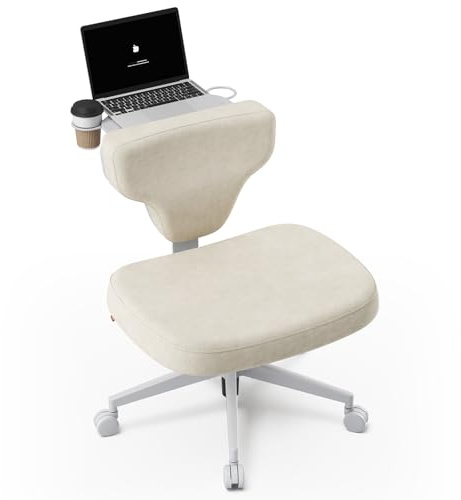 Newtral FX-FP Bürostuhl ohne Armlehne, Schneidersitz Stuhl mit Breite Sitzfläche, Schminktisch Stuhl mit Rollen, Criss Cross Chair, Schreibtischstuhl Office Drehstuhl Zuhause (Freedom-X FP, Beige)