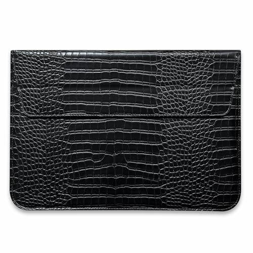 Personalised Crocodile Pattern Leather Laptop Sleeve, 13.8 or 15.4-inch, Available in 5 Colours (Black, 13.8)