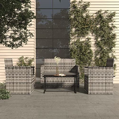 QJBSAVVA 4-TLG. Lounge-Set Gartenmöbel Poly-Rattan Grau 80 x 40 x 37 cm mit Anthrazit-Kissen Modernes Balkon-Sofa für kleinen Garten Terrasse und Wintergarten