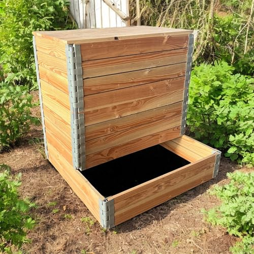 Composteur en Bois 600L en Douglas Naturel avec Couvercle