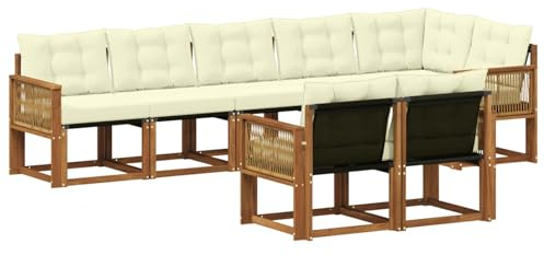 vidaXL Outdoor-Sofagarnitur mit Kissen 8 pcs Natur und Creme, Garten Loungemöbel, modernes Ecksofa, robust Sitzgruppe, Terrassenmöbel für Komfort