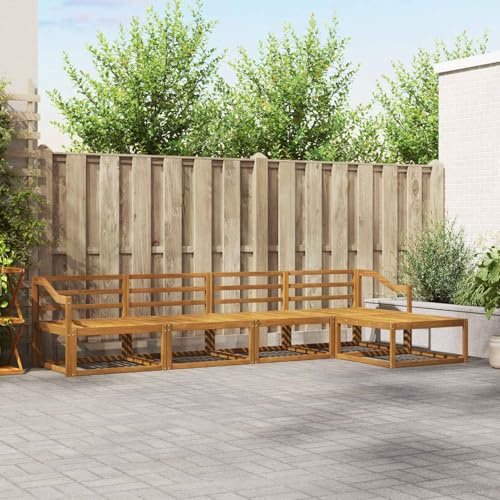 Gecheer Outdoor-Sofagarnitur 5 pcs Natur Massivholz Akazie, Gartensofa Outdoor Sitzgruppe Gartenlounge Gartenmöbel Set für Balkon Terrasse Café-Bereich3367452