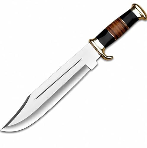 Novahaven Large Bowie Knife, D2 Steel Fixed Blade, Full Tang, Leather and Micarta Handle, Brass Guard, Leather Sheath, 45.7 cm