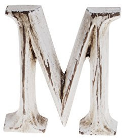 kadoh Holzbuchstabe M (8 cm) zum Aufstellen Handgemachte Deko-Holzbuchstaben im Vintage-Look, Shabby chic Style (Creme-Weiß Vintage)