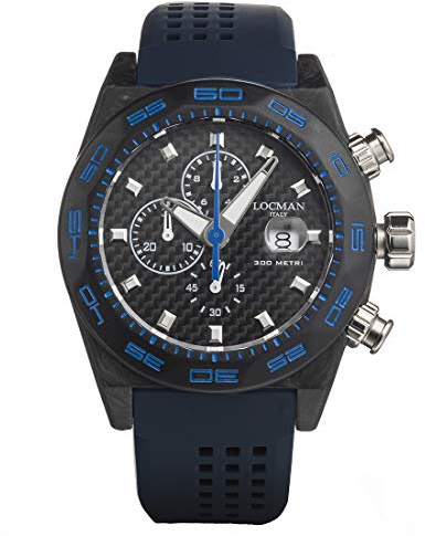 Locman Italy Herrenuhr Stealth Carbon Chronograph schwarz/blau Ref. 0218