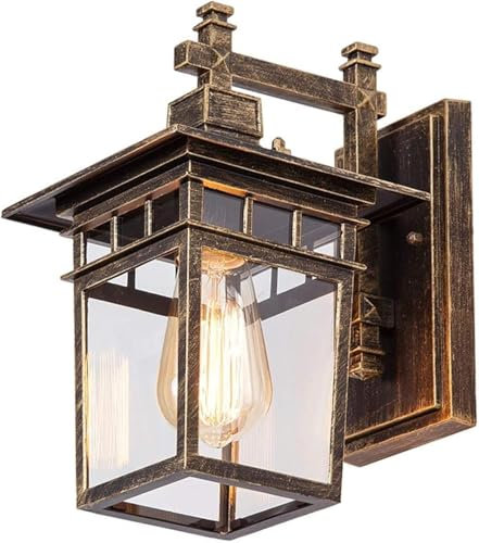 Außenlampe Retro Wasserdichter IP44 Außenwandleuchte Bronze Wandlampe Aluminiumguss und Glas E27 Wandleuchte Balkon Zaun Gartenlampe Eingangsbeleuchtung Wandbeleuchtung 22 * 18 * 29 cm