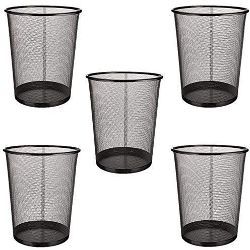 EUROXANTY Papelera de Oficina | 27 x 24 cm | Papelera de Escritorio de Metal | Papelera Circular de Rejilla Metálica | Papelera Habitación Negra | Pack 5 Unidades | 10 L