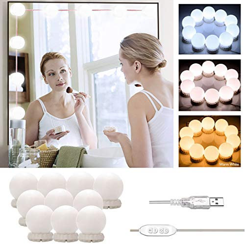 TIYUPA LED Spiegelleuchte Schminktisch Beleuchtung Hollywood Stil, 3 Licht Modus und 10 Dimmbar Länge Helligkeiten Schminklicht, Make up Licht mit USB für Kosmetikspiegel, Spiegel Nicht Inbegriffen