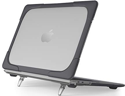 ProCase Hülle für MacBook Air 13 2019 2018(A1932), Heavy Duty Dünn Hart Schalen Dual Layer Case Cover Schutzhülle mit Klappständer -Schwarz