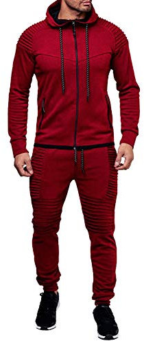 amropi Tute da Ginnastica Uomo Maniche Lunghe Felpa con Cappuccio e Jogging Pantaloni Sportiva Set Rosso,XXL
