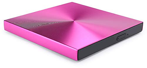 Lecteur Optique Externe, Lecteur CD/DVD +/- RW Portable USB 3.0 graveur de ré-graveur DVD/CD Mince, Lecteur de Disque DVD-RW pour Ordinateur de Bureau(Rose)
