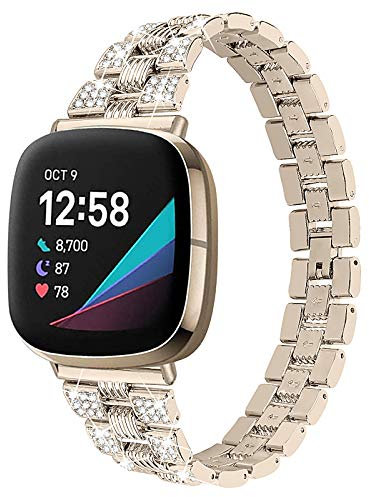 GIMart Kompatibel mit Fitbit Versa 3 Armband für Damen und Herren, Metall Bling Edelstahl Band Ersatz Uhrenarmband Armband für Fitbit Sense/Versa 3 Armbänder klein groß (Gold)