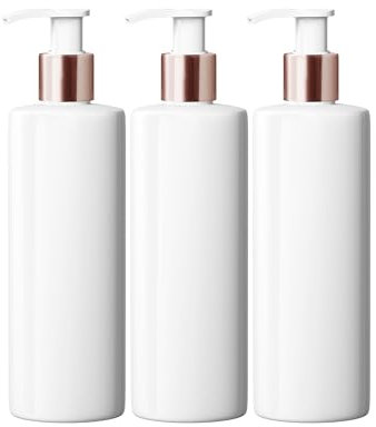 Mrs Hinch Customisable DIY Refillable 500ml PET Plastic Lotion Pump Bottle - White, Rose Gold Lids (3)