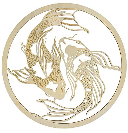 Fourth Level Manufacturing Vierte Ebene 30,5 cm Yin Yang Koi Fisch asiatischer Holzkunst, hervorragende Raumdekoration und Wandskulptur