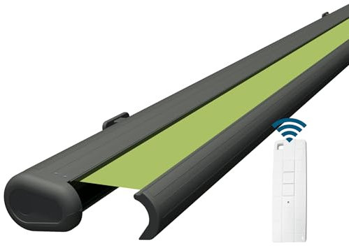 Eclipse Vollkassettenmarkise elektrisch 3x2,5m basaltgraues Gehäuse Markise Balkon Terrassenüberdachung Gelenkarm Polyacryltuch UV-Schutz 50+ Smarthome-fähiger Dooya Motor, Markisentuch: Apfel