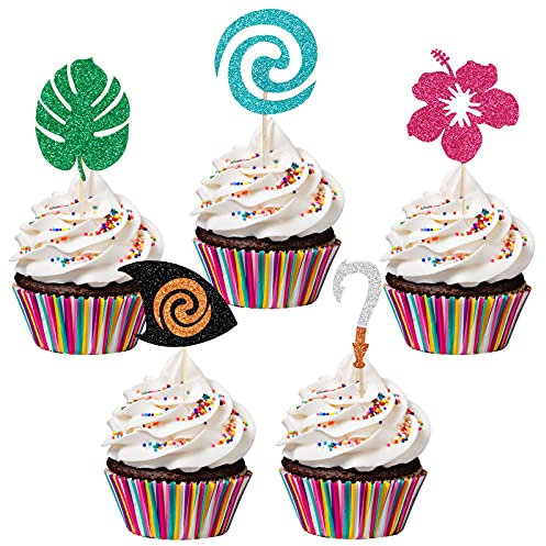 30Pcs Moana Cupcake Toppers Baby Moana Cake Toppers Moana Cupcake Food Picks for Hawaiian Luau Moana Themed Baby Shower Birthday Party Cake Supplies